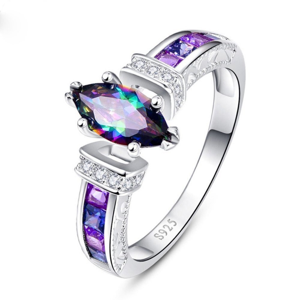 925 Silver Plated Vintage Royal Purple Marquis Ring for Women, VIP064
